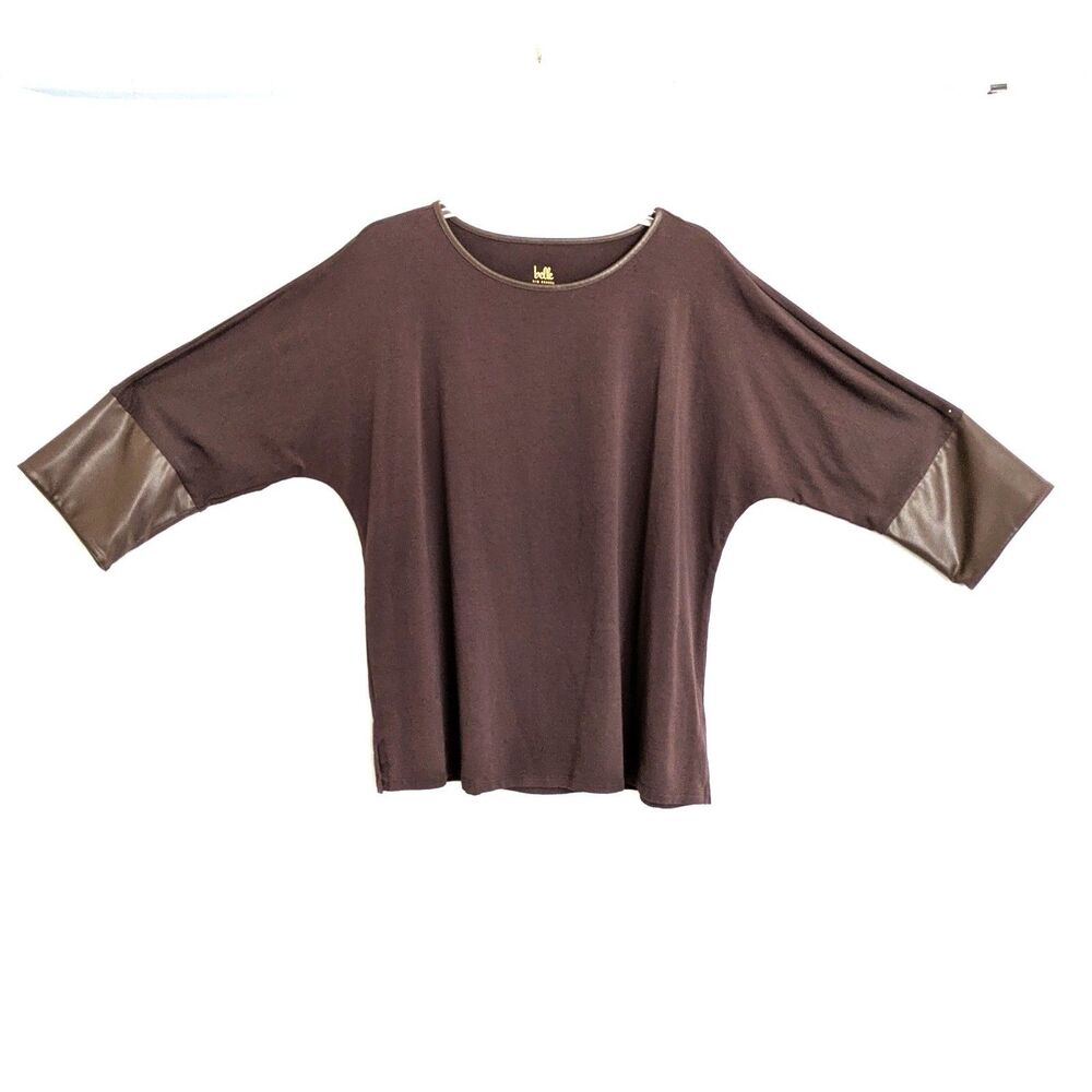 Belle by Kim Gravel TripleLuxe Knit Top with Faux Leather Cuffs M Stretch - Picture 3 of 14